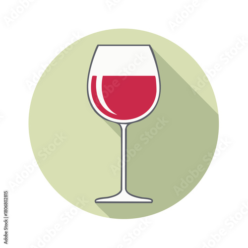 Red Wine Glass Illustration with Long Shadow Flat Design Style