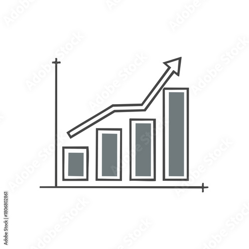 Upward Trend Bar Chart with Arrow and Graph Lines