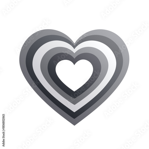 Concentric Heart Shape Grayscale Gradient Abstract Design