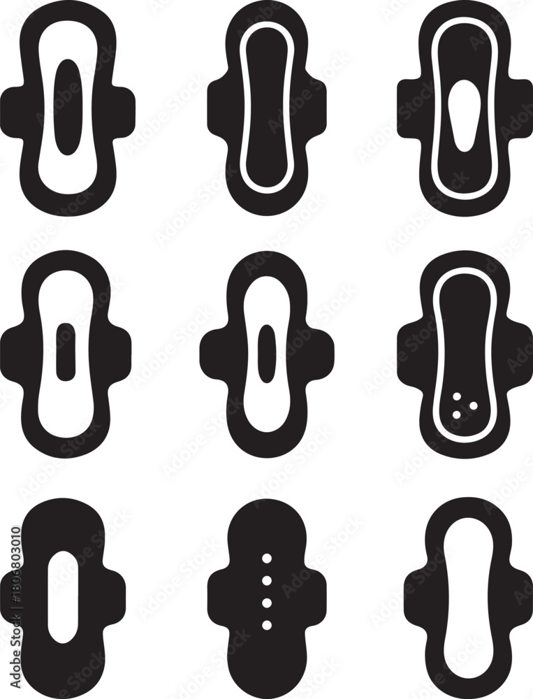 Obraz premium Sanitary Napkin Line and black Icon Set – Feminine Hygiene Vector Pack.