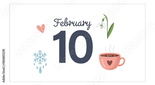 Charming February 10th Celebration Illustration with Winter and Valentine's Day Elements Depiction