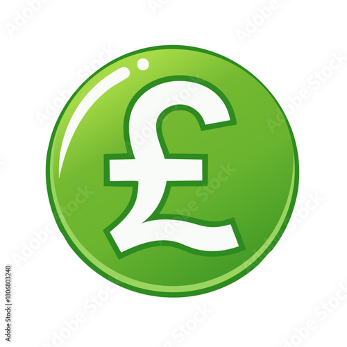 Green round money icon with pound sterling sign for business finance themes