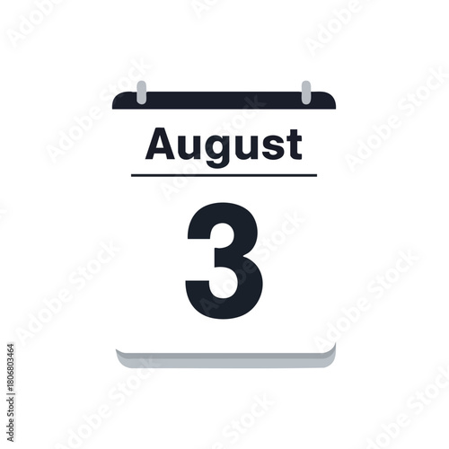 August 3rd calendar icon, a depiction of a specific date reminder for design purposes, appointment concept symbol for planners and schedules