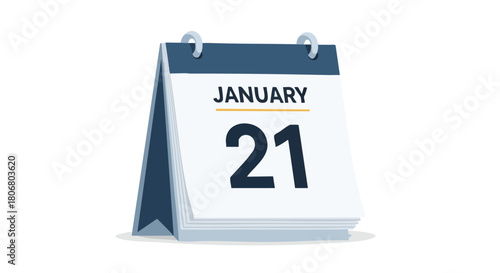 Illustration of a January 21st Desk Calendar, Symbolizing Time Management and Reminders, Isolated on a White Background