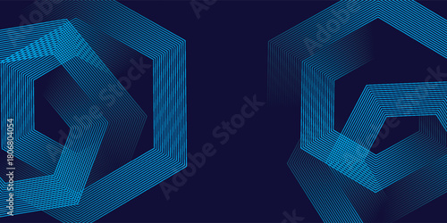 Abstract blue glowing geometric lines on dark blue background. Modern shiny blue hexagon lines pattern and vector.