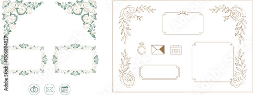 Wedding Invitation Elements Set Floral Ornaments Frames RSVP Icons Vector Illustration