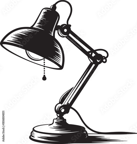 Vintage adjustable articulated desk lamp vector illustration with metal shade and movable arm for focused task illumination on tabletop surface