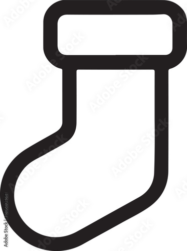 Christmas stocking thin line icon in bold silhouette outline style for festive holiday vector design.