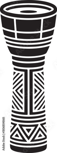 Traditional african percussion instrument djembe drum vector illustration featuring decorative abstract geometric patterns on long body