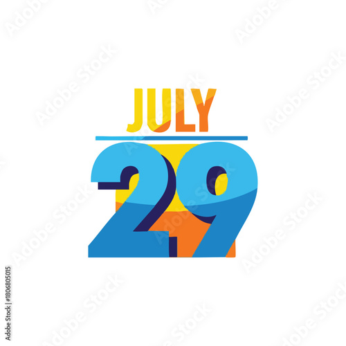 Stylized graphic illustration for July 29th celebration using dynamic colors and bold numbers