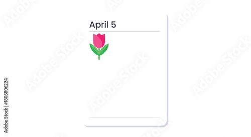 Blooming Dates: A Minimalist Calendar Page Highlighting the Fifth of April with a Tulip Icon, Symbolizing Spring or a Special Blooming Event