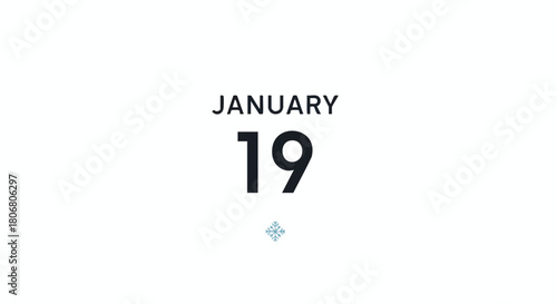 Minimalist January Nineteenth Depiction with Clean Typography and Subtle Snowflake Iconography on White Background