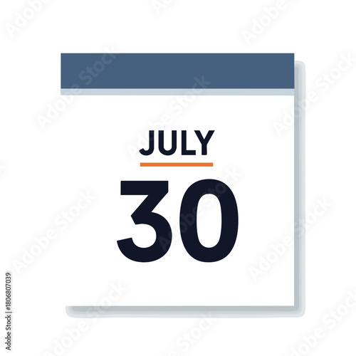 Calendar page illustration displaying july 30th marking a specific day in the month for planning purposes