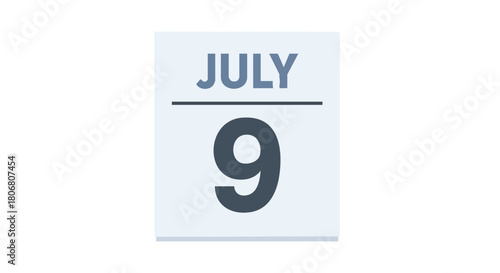 Elegant calendar illustration displaying july 9th date, presenting a clean and simple design perfect for graphic designs and events reminder use