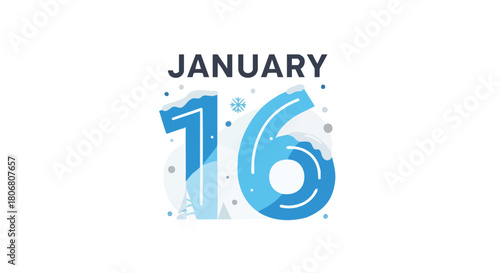 January 16th graphic illustration with festive winter elements for design projects like cards invitations and banners