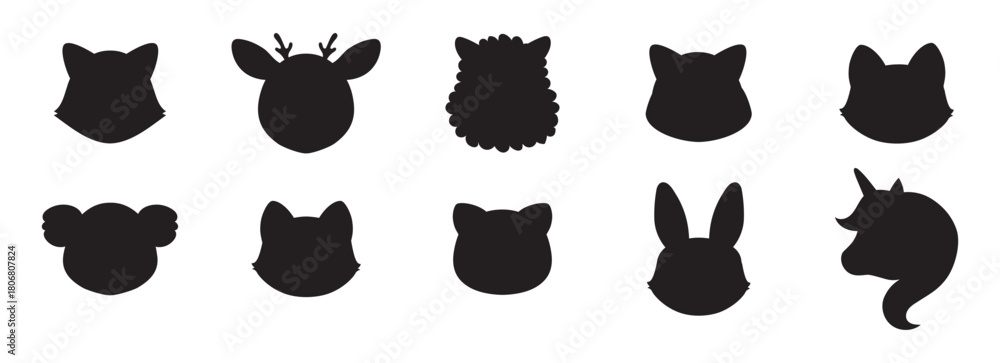 Naklejka premium Cartoon cute baby animals for baby card, baby shower invitation. Vector illustration. Deer,cat, bunny,koala, llama, alpaca, racoon,fox, unicorn, wolf. For printing on fabric, postcard, wrapping paper