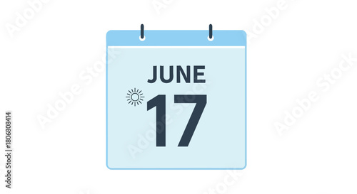 Stylized calendar icon displaying June 17th with a summer sun symbol and gentle blue color palette