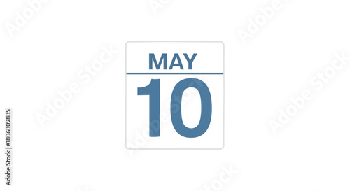 Blue May Tenth Calendar Icon Isolated on White Background, Symbolic Date Illustration