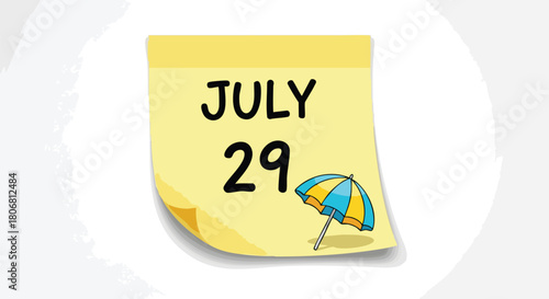Summer Celebration July 29th Calendar Icon Design with a Cheerful Beach Umbrella Accent