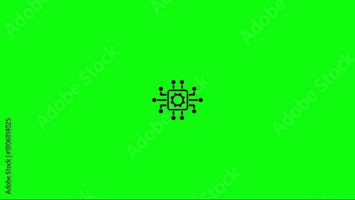 Black mechanism gear in a futuristic circuit board on chroma key green screen footage background concept