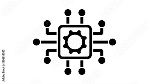Artificial intelligence chip icon animation on white background in alpha matte channel
