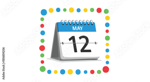 May 12th Calendar Icon with Colorful Border Indicating an Important Date or Deadline Reminder Symbolizing Planning and Schedule Organization