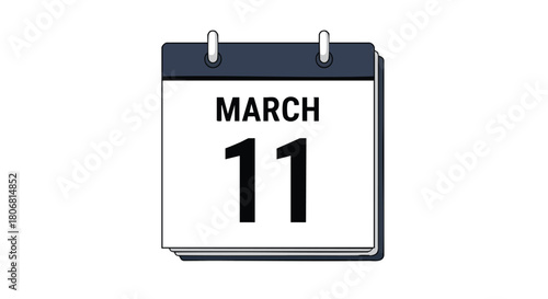 Calendar illustration displaying March 11, representing an important date or event, with a classic design, on a white background