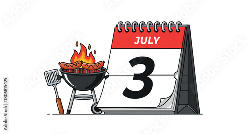 Animated July 3rd Celebration with Grill and Sausages a Festive Culinary Illustration