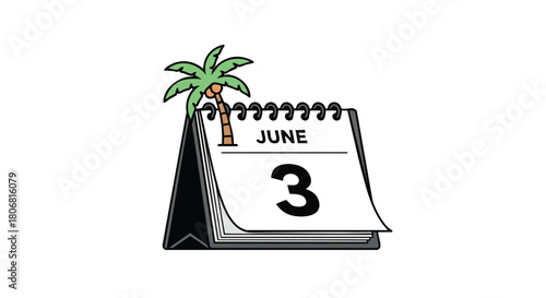 June 3rd tropical getaway calendar icon representing summer vacation commencement celebration schedule reminder appointment planning date