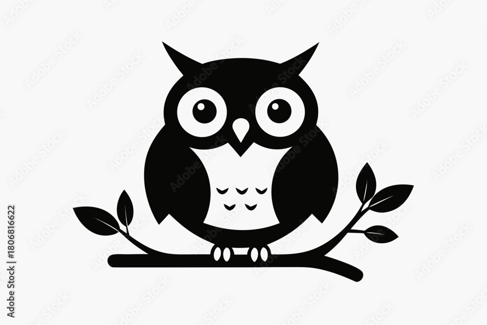 Fototapeta premium Happy Halloween with Owl holding on tree branch silhouette art, Owl black symbol 
