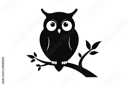 Happy Halloween with Owl holding on tree branch silhouette art, Owl  black symbol

