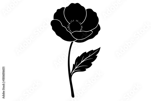 Poppy flower silhouette vector, Poppy  black symbol

