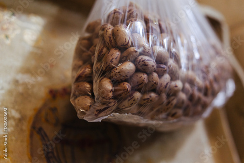Beans in a bag on the wall