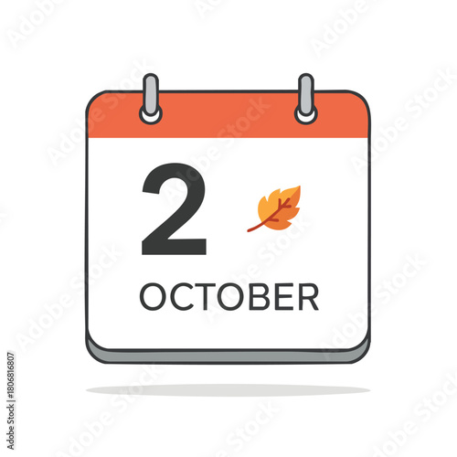 October 2nd calendar date with fall foliage illustration for schedules and event reminders
