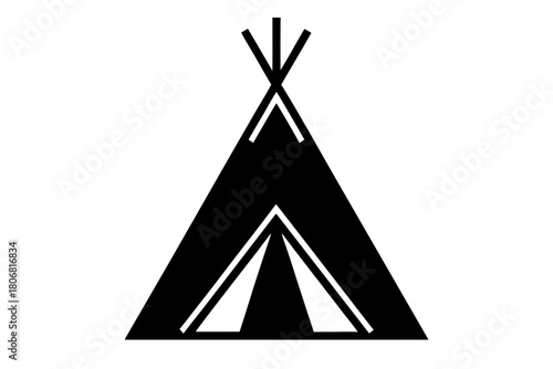 Camping tent icon silhouette vector, camping teepee  black symbol
