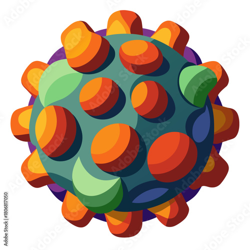 Stylized colorful virus cell art, perfect for healthcare, medical, or science projects, offering a modern, vibrant design for digital and print media