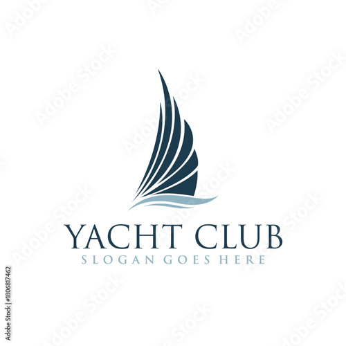 Yacht club logo. Yachting sport club, vacation marine tour or sea travel agency simple vector emblem