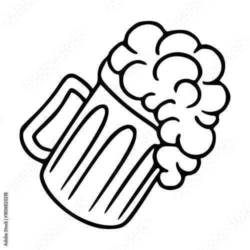 beer mug with froth doodle outline