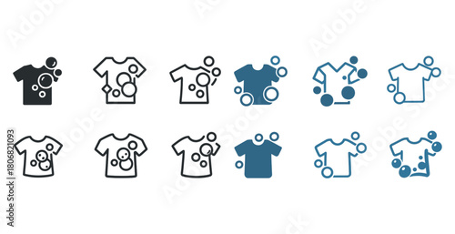Laundry icon set representing cleanliness and washing stages