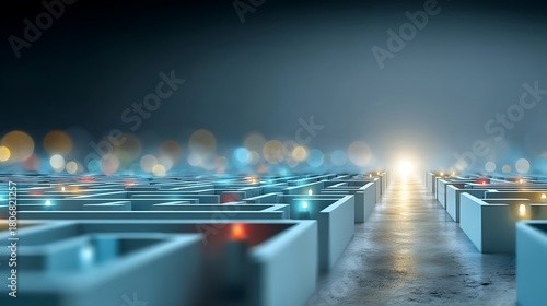 Wallpaper Mural Futuristic Maze with Pathway Leading to Bright Light in a Digital and Abstract Environment Torontodigital.ca