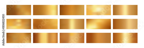 Gold foil gradient pack. Vector set with elegant golden copper brass foil backgrounds. Metallic gradients collection for premium style and design templates