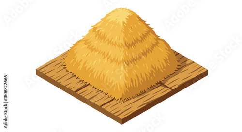 Isometric haystack on wooden platform: rustic agricultural scene in 3d style