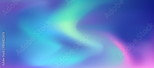 Gradient abstract aurora background. Soft purple, green, blue gradients inspired by northern lights. Vector aurora sky for app, web, greeting card, banner design