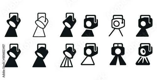 Black and white spotlight icons collection on white background