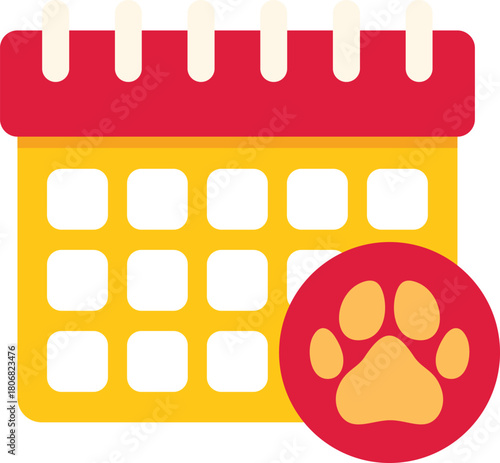 Yellow calendar with paw print icon representing a scheduled dog walk or veterinary appointment