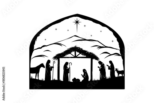 Nativity scene silhouettes with frame