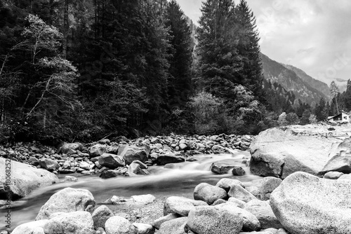 Val di Genova River – Black and White Landscape