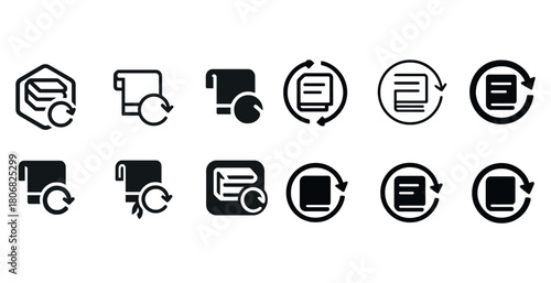 Set of document refresh icons in various circular designs