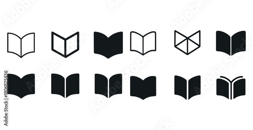 Collection of book icons in various open and closed styles
