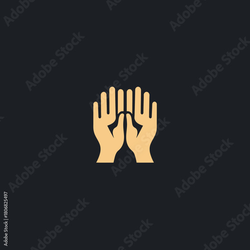 A minimalist icon showing two hands raised together in a gesture of prayer or supplication.